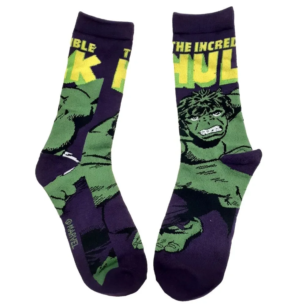 Marvel Iron Man Hulk 3-pair Cartoon Novelty Mens Adult Size 6-12 Crew Socks NWOT